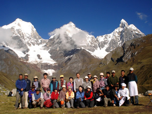 Tourists in Carhuacocha campsite Cordillera Huayhuash