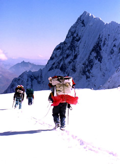 Our Porters climbing down in a climbing tour